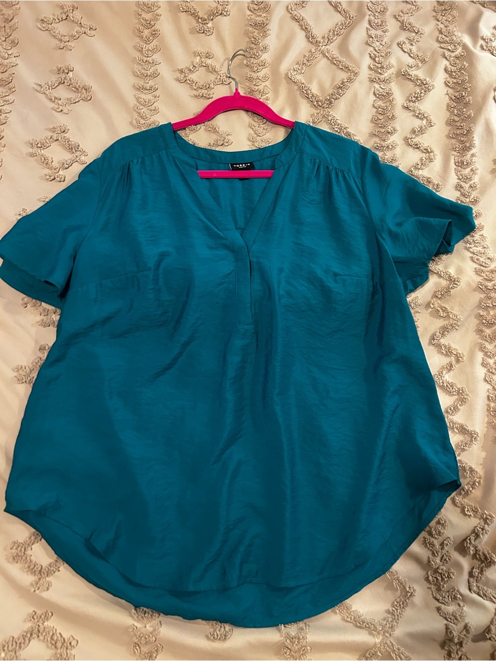 Torrid Harper Teal Flutter Sleeve V-Neck Blouse Size 1X